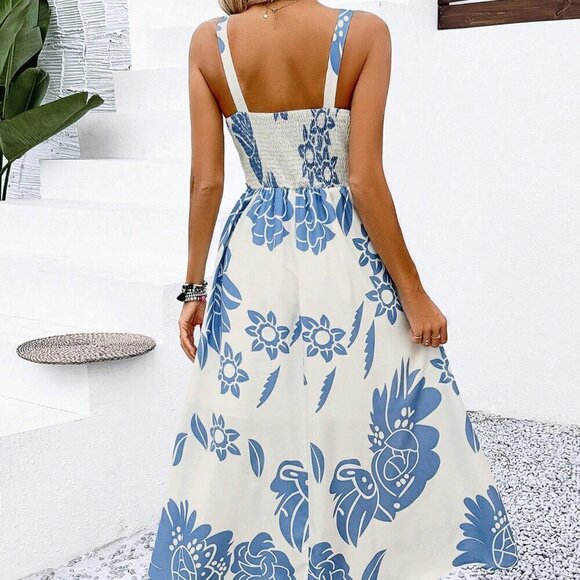 Blue and White Boho Women's Floral Print Cami Dress - Picture 3 of 5